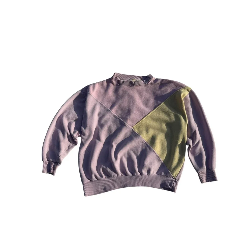 Vintage 90s Colorblock Sweatshirt | Pastel Purple & Yellow | Size L | Retro Y2K - Picture 2 of 7